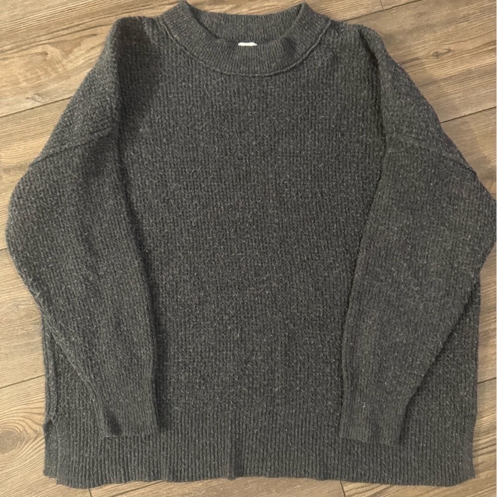 Aerie Cozy Ribbed Knit Sweater – Charcoal Gray | Size S